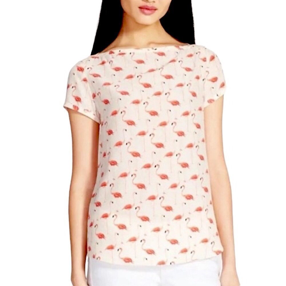 Kate Spade Live Colorfully Flamingo Silk Top sz 4